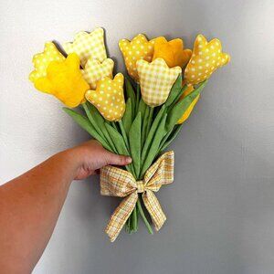 Fabric Tulip Bouquet Yellow Homemade Decorative decor x9 Flowers
